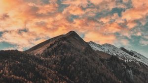 Preview wallpaper mountains, trees, clouds, sky, autumn, zillertal alps, italy