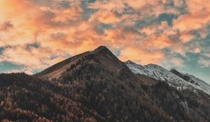 Preview wallpaper mountains, trees, clouds, sky, autumn, zillertal alps, italy