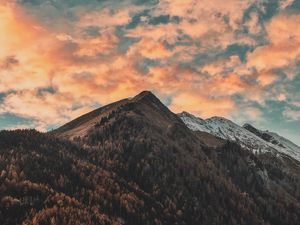 Preview wallpaper mountains, trees, clouds, sky, autumn, zillertal alps, italy