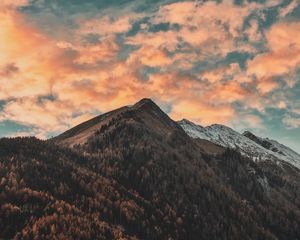 Preview wallpaper mountains, trees, clouds, sky, autumn, zillertal alps, italy