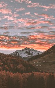 Preview wallpaper mountains, trees, clouds, sky, autumn, village, italy