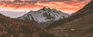 Preview wallpaper mountains, trees, clouds, sky, autumn, village, italy