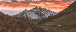 Preview wallpaper mountains, trees, clouds, sky, autumn, village, italy