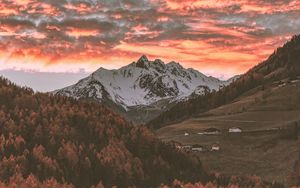 Preview wallpaper mountains, trees, clouds, sky, autumn, village, italy