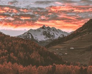 Preview wallpaper mountains, trees, clouds, sky, autumn, village, italy