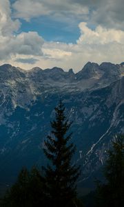 Preview wallpaper mountains, trees, clouds, peak, veneto, italy