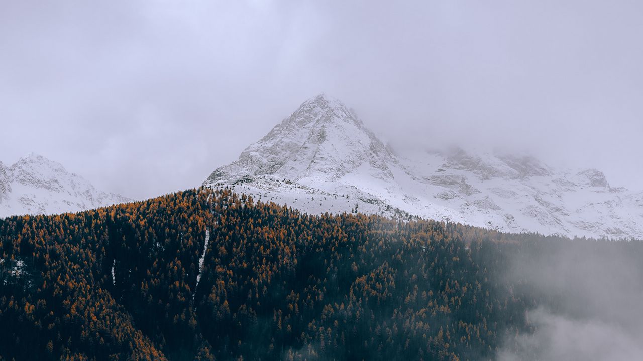 Wallpaper mountains, trees, clouds, nature