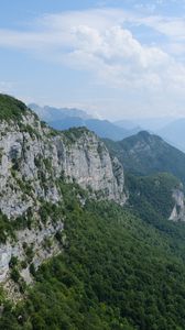 Preview wallpaper mountains, trees, clouds, landscape, aerial view