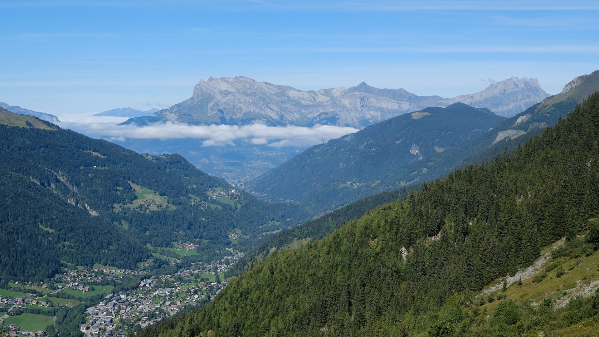 Download wallpaper 1920x1080 mountains, trees, clouds, aerial view ...