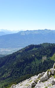 Preview wallpaper mountains, trees, fog, landscape, aerial view