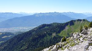 Preview wallpaper mountains, trees, fog, landscape, aerial view