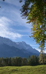 Preview wallpaper mountains, trees, forest, meadow, landscape