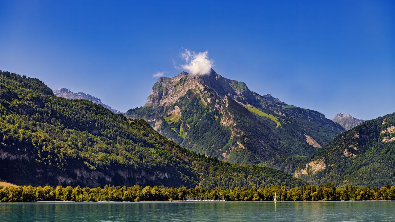 Wallpaper mountains, trees, forest, lake, sky, landscape