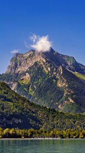 Preview wallpaper mountains, trees, forest, lake, sky, landscape