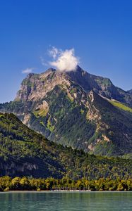 Preview wallpaper mountains, trees, forest, lake, sky, landscape