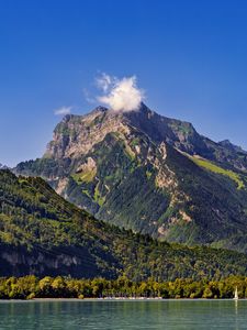 Preview wallpaper mountains, trees, forest, lake, sky, landscape