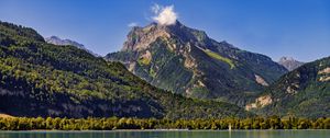 Preview wallpaper mountains, trees, forest, lake, sky, landscape