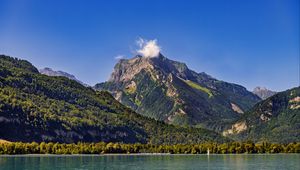 Preview wallpaper mountains, trees, forest, lake, sky, landscape