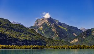 Preview wallpaper mountains, trees, forest, lake, sky, landscape
