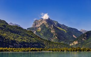 Preview wallpaper mountains, trees, forest, lake, sky, landscape