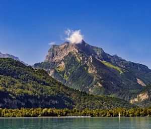 Preview wallpaper mountains, trees, forest, lake, sky, landscape