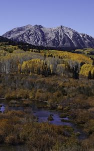 Preview wallpaper mountains, trees, forest, autumn, peak