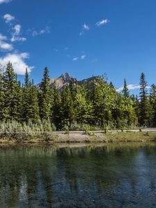 Preview wallpaper mountains, trees, forest, lake, nature, landscape