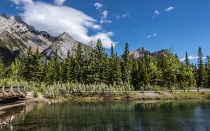 Preview wallpaper mountains, trees, forest, lake, nature, landscape