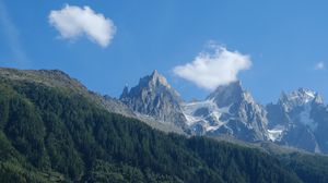 Preview wallpaper mountains, trees, forest, clouds, landscape, nature