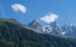 Preview wallpaper mountains, trees, forest, clouds, landscape, nature