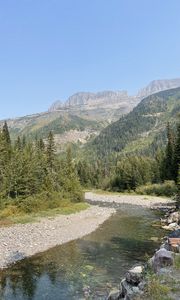 Preview wallpaper mountains, trees, forest, river, landscape, nature