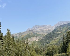 Preview wallpaper mountains, trees, forest, river, landscape, nature
