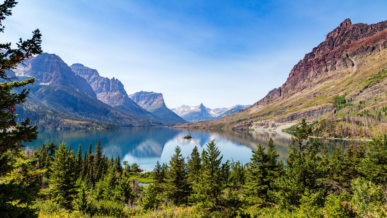 Wallpaper mountains, trees, forest, lake, landscape