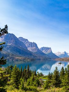 Preview wallpaper mountains, trees, forest, lake, landscape