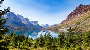 Preview wallpaper mountains, trees, forest, lake, landscape