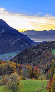 Preview wallpaper mountains, trees, forest, landscape, nature, autumn