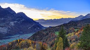 Preview wallpaper mountains, trees, forest, landscape, nature, autumn