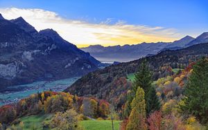 Preview wallpaper mountains, trees, forest, landscape, nature, autumn