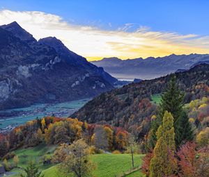 Preview wallpaper mountains, trees, forest, landscape, nature, autumn