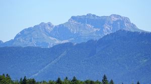 Preview wallpaper mountains, trees, forest, grass