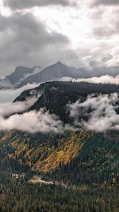 Preview wallpaper mountains, trees, forest, valley, clouds, landscape