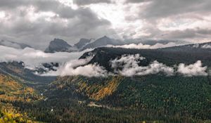 Preview wallpaper mountains, trees, forest, valley, clouds, landscape