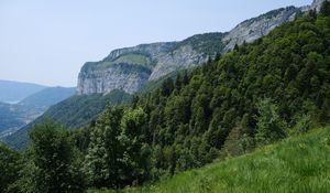 Preview wallpaper mountains, trees, grass, slope, nature