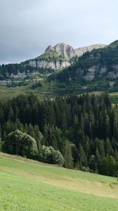 Preview wallpaper mountains, trees, hill, landscape, nature
