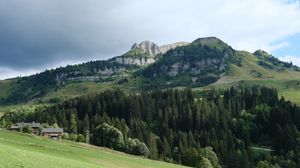 Preview wallpaper mountains, trees, hill, landscape, nature
