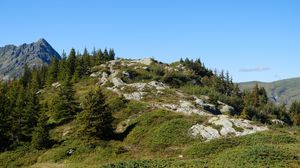 Preview wallpaper mountains, trees, hill, nature, landscape