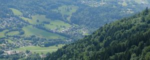 Preview wallpaper mountains, trees, houses, landscape, aerial view