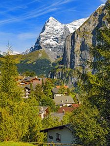 Preview wallpaper mountains, trees, houses, roofs, nature