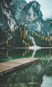 Preview wallpaper mountains, trees, lake, pier, reflection, italy