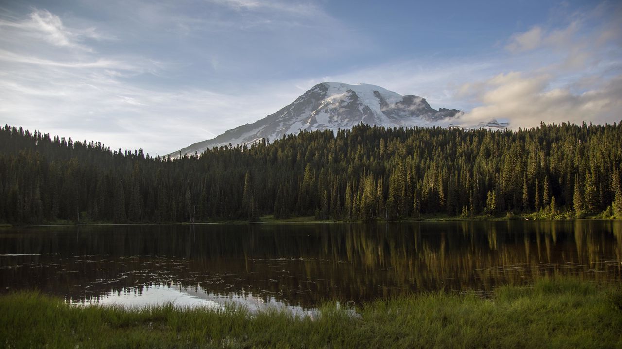 Wallpaper mountains, trees, lake, forest, grass